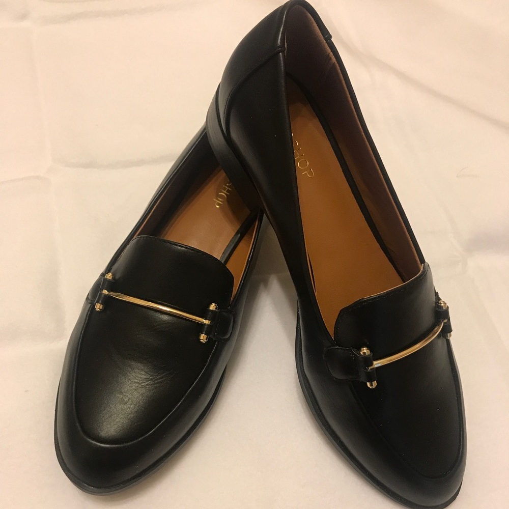 Topshop New Black Loafers with Small Gold Bar
